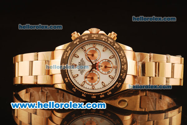 Rolex Daytona Swiss Valjoux 7750 Automatic Full Rose Gold with White Dial - Click Image to Close